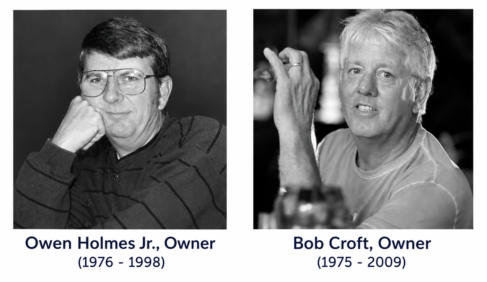 Owen Holmes Jr., and Bob Croft, the first two generations of owners of Holmes Stamp Company